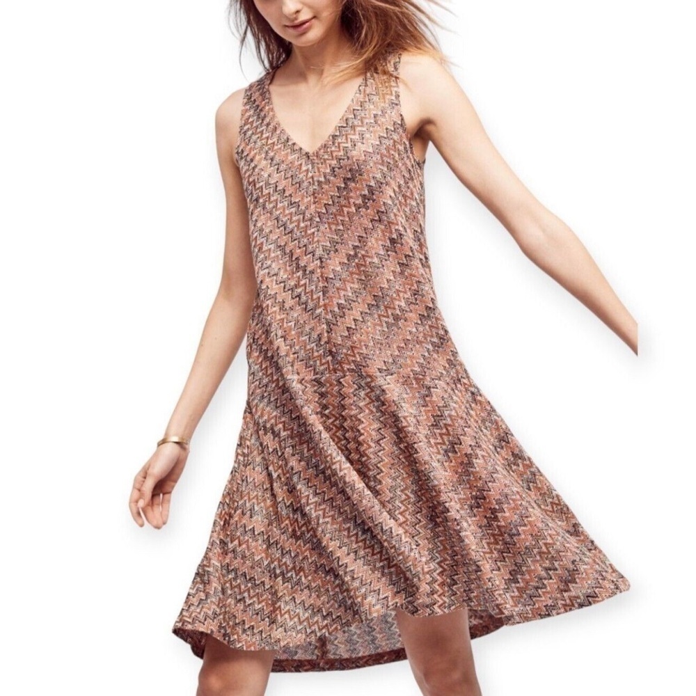 ANTHROPOLOGIE MAEVE Westwater Chevron Print Knit Knee Length A-line Dress Sz M